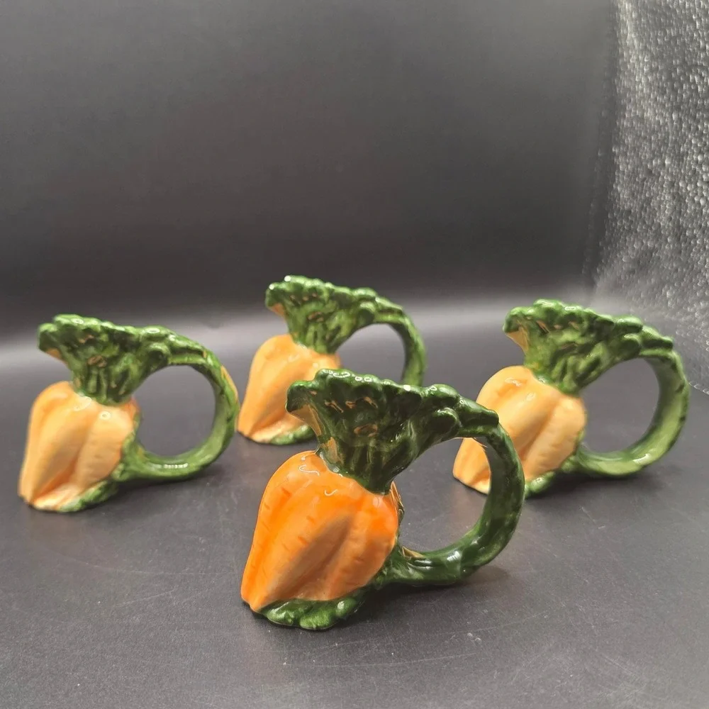 Omnibus Japan Ceramic Carrot Napkin Rings Set of 4 Vintage Fitz and Floyd Garden
